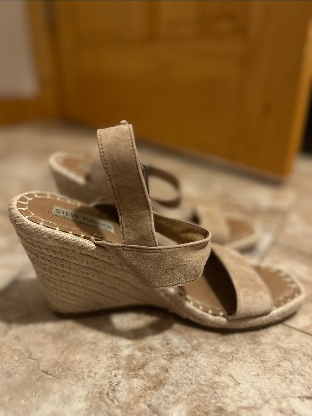 Steve Madden Beige/Tan Suede Espadrille Wedge Sandals